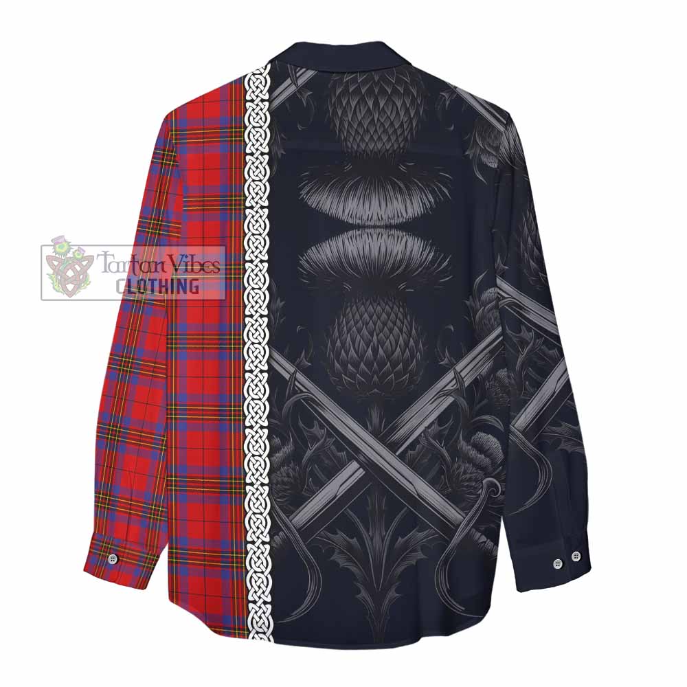 Tartan Vibes Clothing Leslie Tartan Women's Casual Shirt with Family Crest Cross Sword Thistle Celtic Vibes