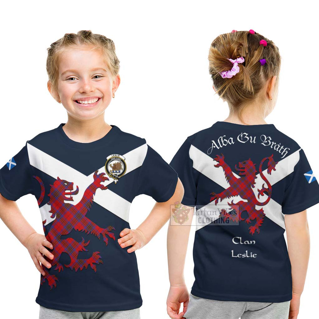 Tartan Vibes Clothing Leslie Tartan Lion Rampant Kid T-Shirt – Proudly Display Your Heritage with Alba Gu Brath and Clan Name