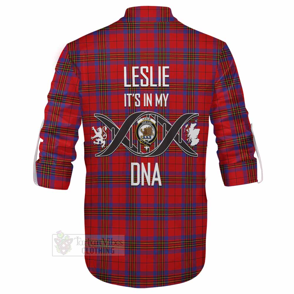 Tartan Vibes Clothing Leslie Tartan Ghillie Kilt Shirt with Family Crest DNA In Me Style
