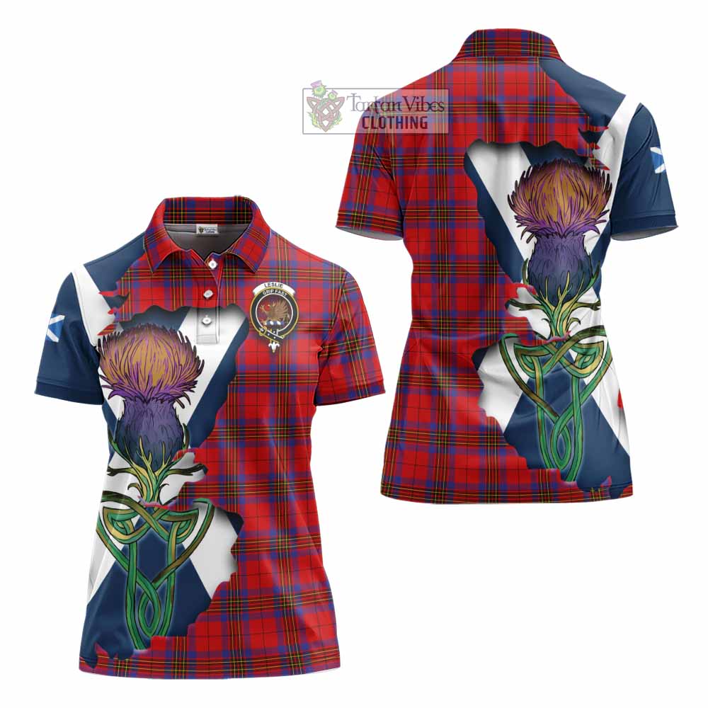 Tartan Vibes Clothing Leslie Tartan Family Crest Women's Polo Shirt Scottish Thistle Celtic Inspired