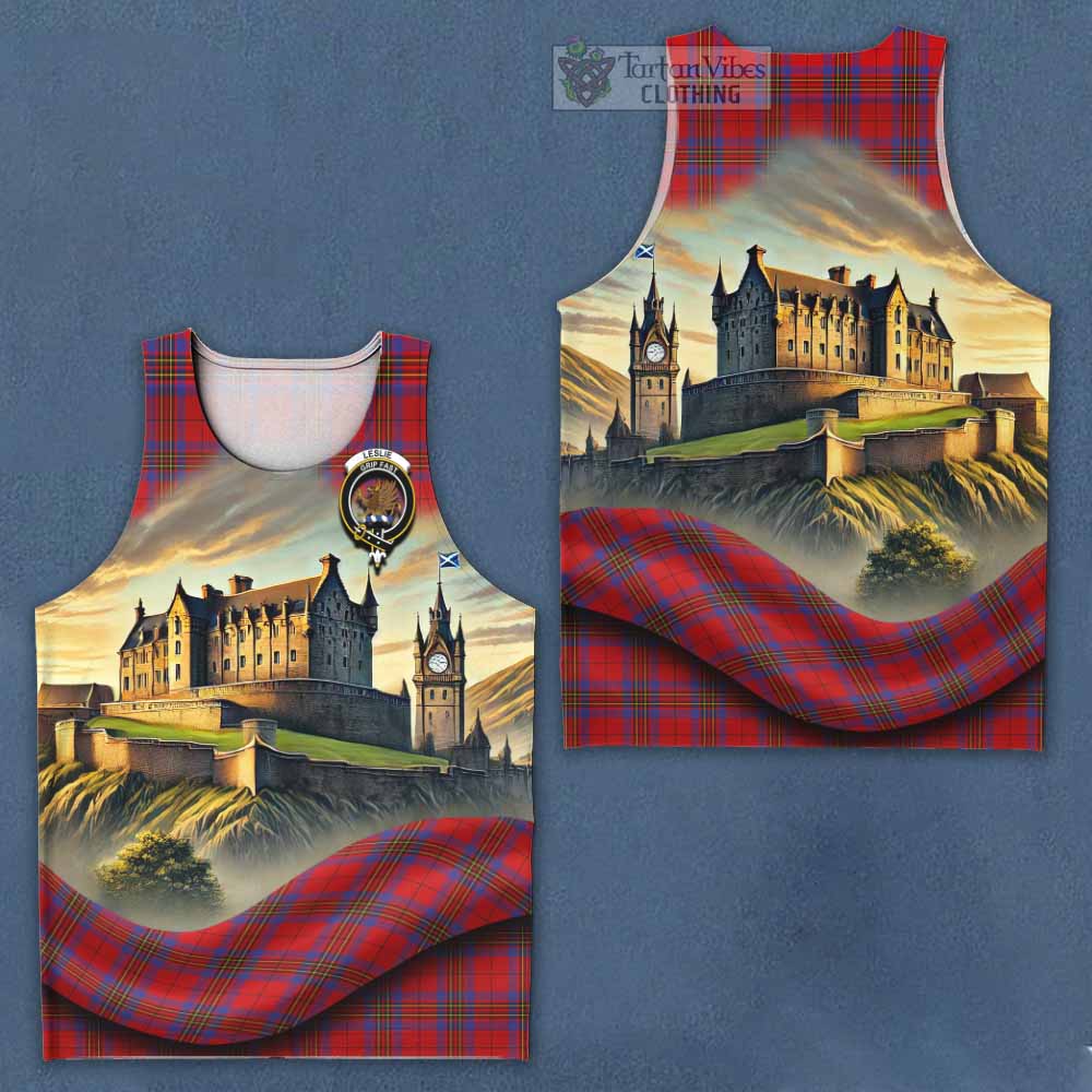 Tartan Vibes Clothing Leslie Tartan Family Crest Men's Tank Top with Scottish Ancient Castle Style