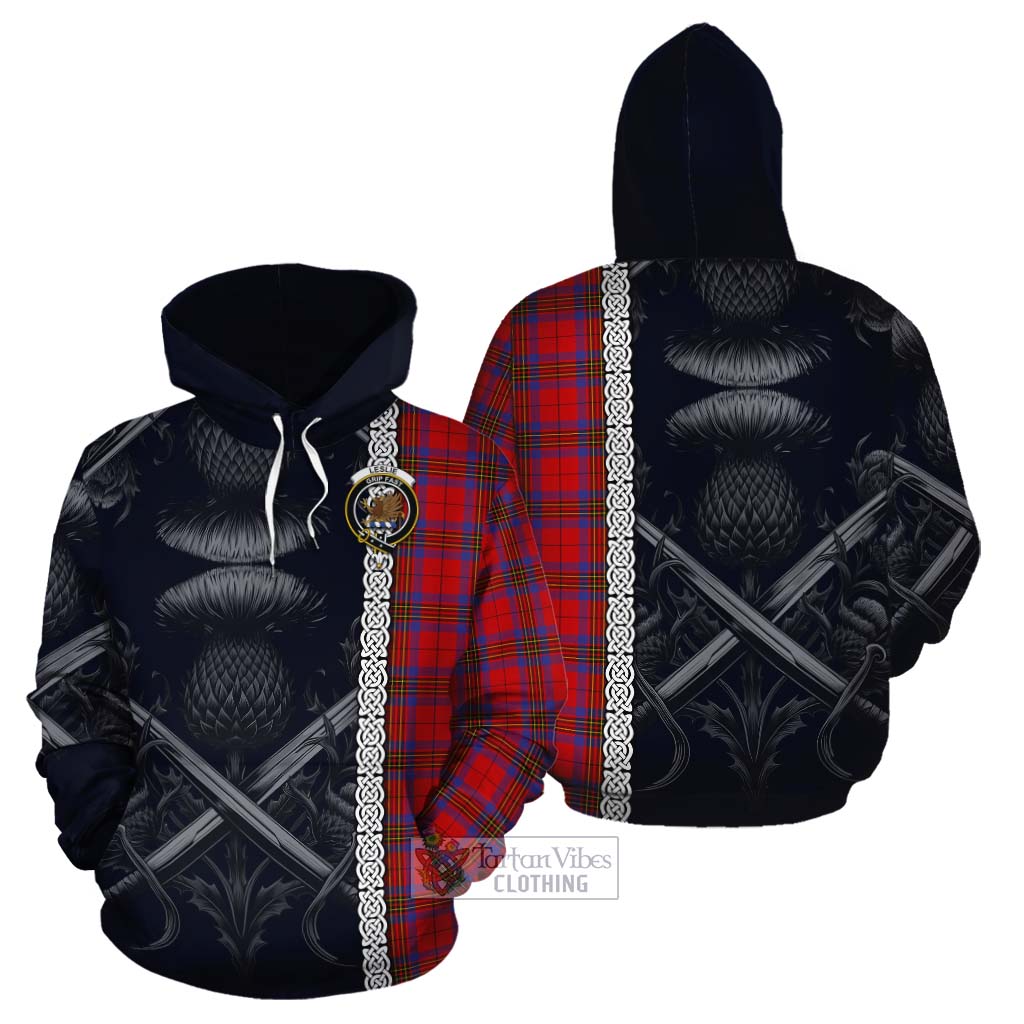 Tartan Vibes Clothing Leslie Tartan Cotton Hoodie with Family Crest Cross Sword Thistle Celtic Vibes