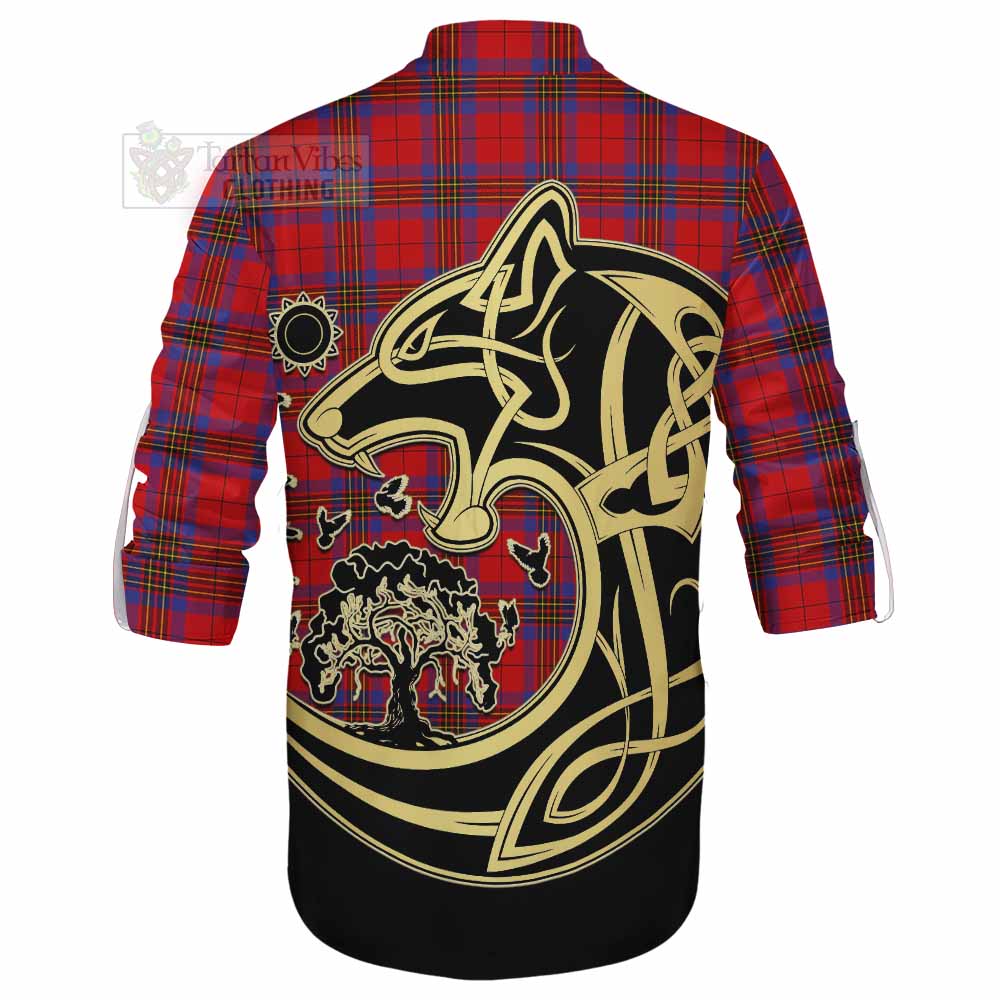 Tartan Vibes Clothing Leslie Tartan Ghillie Kilt Shirt with Family Crest Celtic Wolf Style