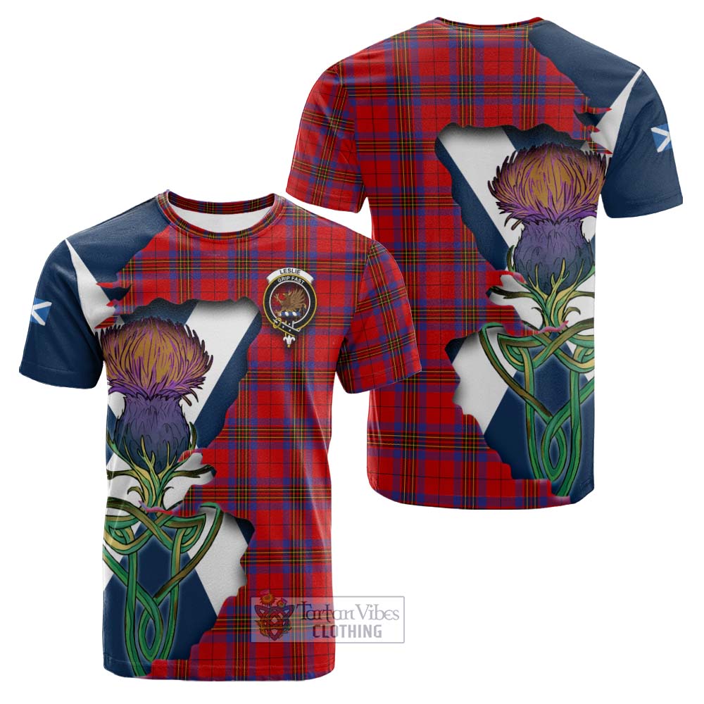 Tartan Vibes Clothing Leslie Tartan Family Crest Cotton T-shirt Scottish Thistle Celtic Inspired