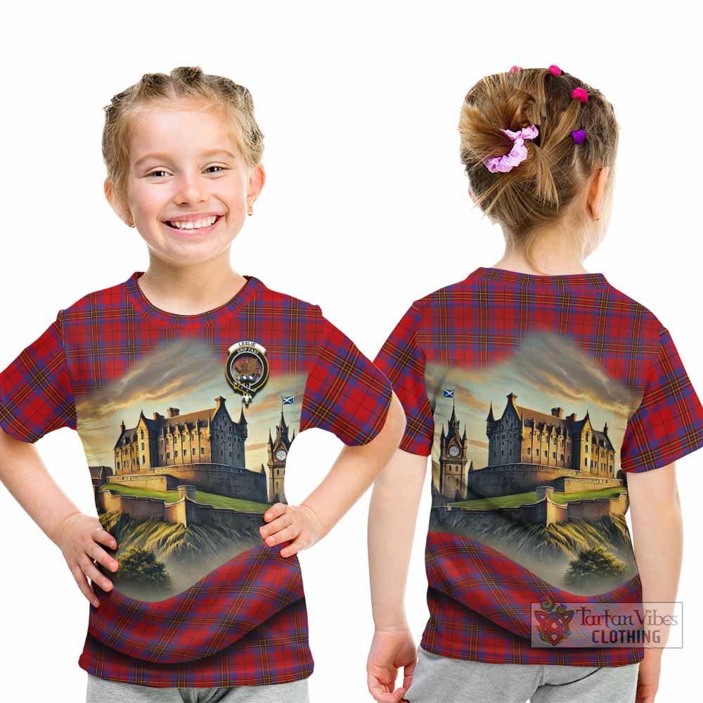 Tartan Vibes Clothing Leslie Tartan Family Crest Kid T-Shirt with Scottish Ancient Castle Style