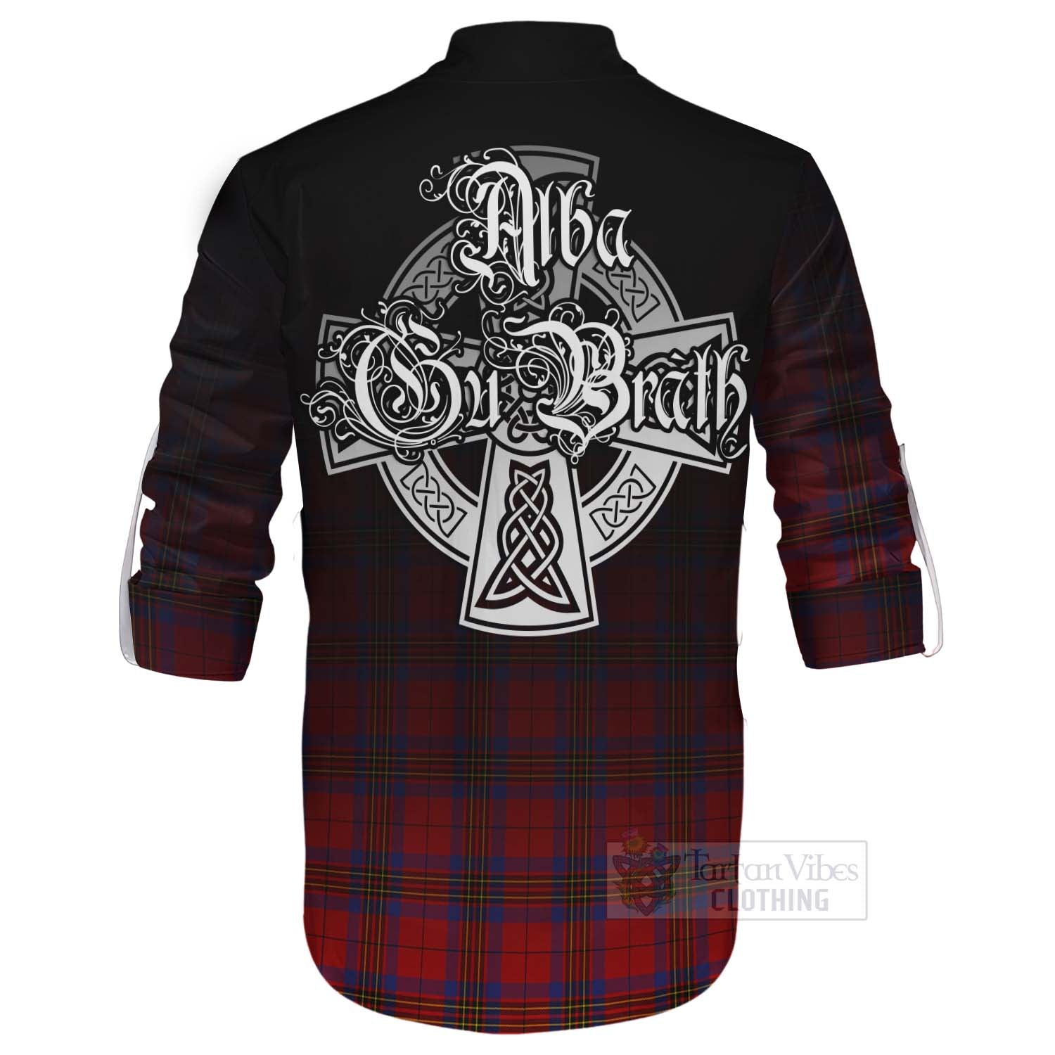 Tartan Vibes Clothing Leslie Tartan Ghillie Kilt Shirt Featuring Alba Gu Brath Family Crest Celtic Inspired