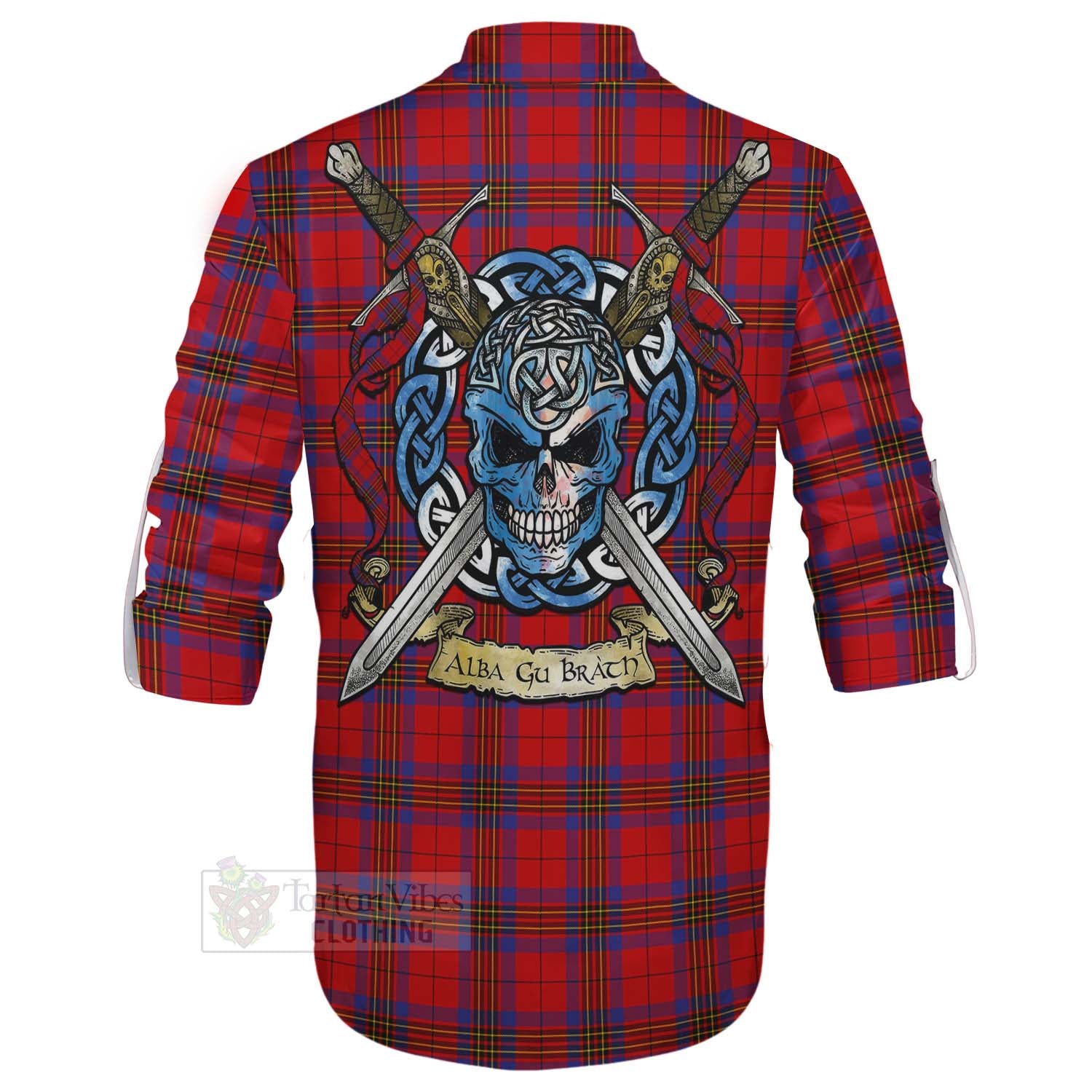 Tartan Vibes Clothing Leslie Tartan Ghillie Kilt Shirt with Family Crest Celtic Skull Style