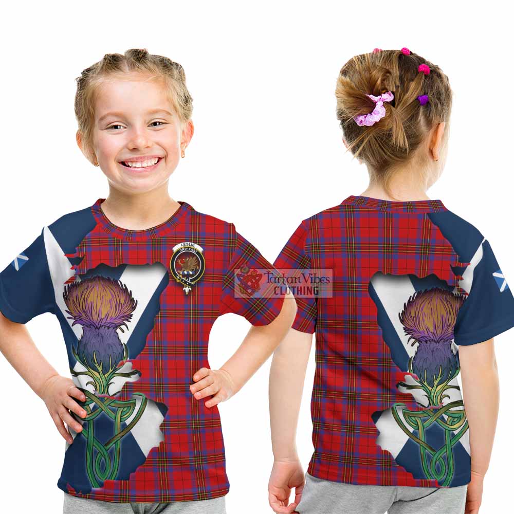 Tartan Vibes Clothing Leslie Tartan Family Crest Kid T-Shirt Scottish Thistle Celtic Inspired