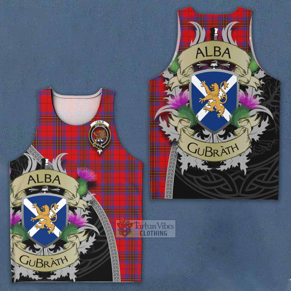 Tartan Vibes Clothing Leslie Tartan Family Crest Men's Tank Top Lion Rampant Royal Thistle Shield Celtic Inspired