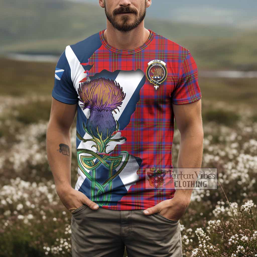 Tartan Vibes Clothing Leslie Tartan Family Crest T-Shirt Scottish Thistle Celtic Inspired