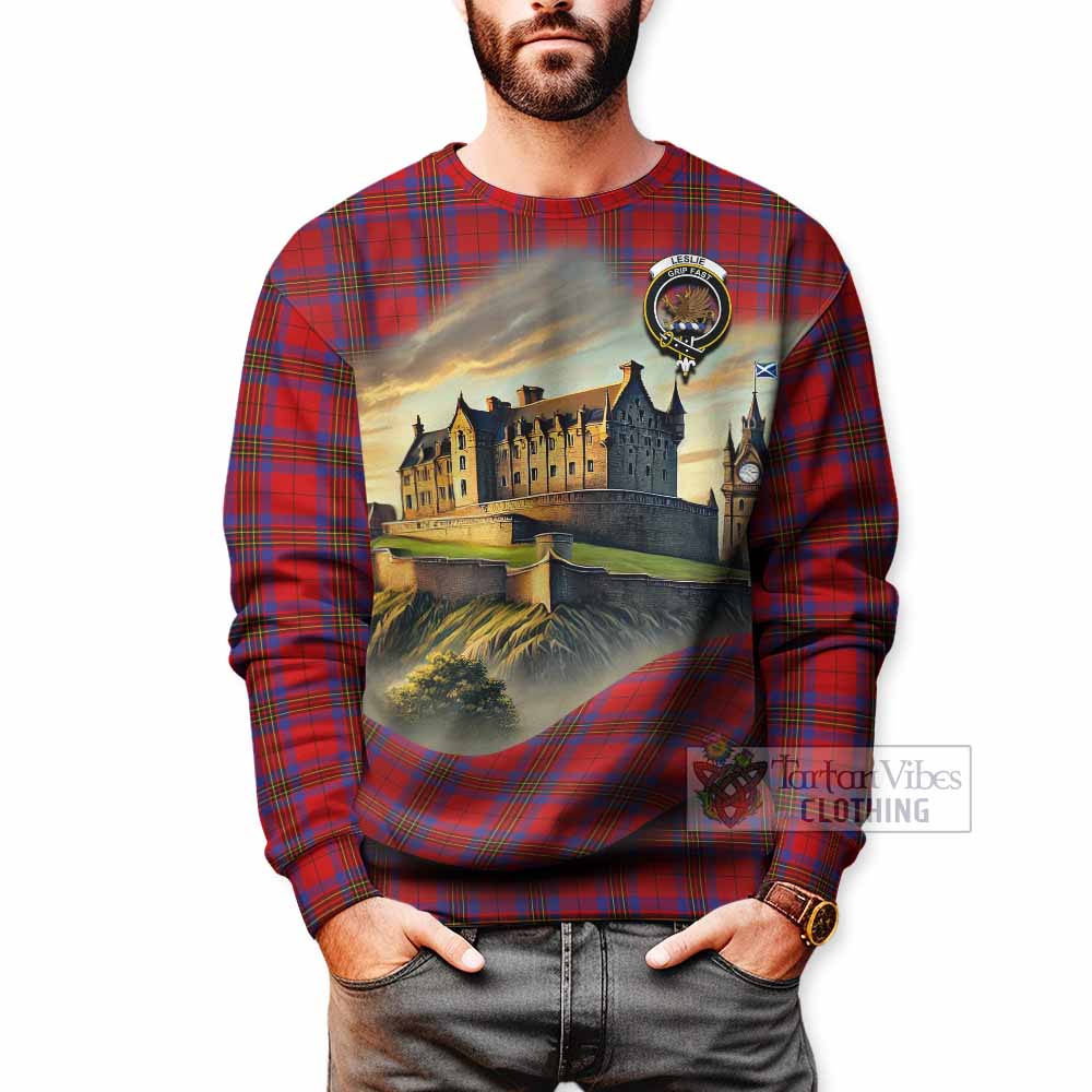 Tartan Vibes Clothing Leslie Tartan Family Crest Sweatshirt with Scottish Ancient Castle Style