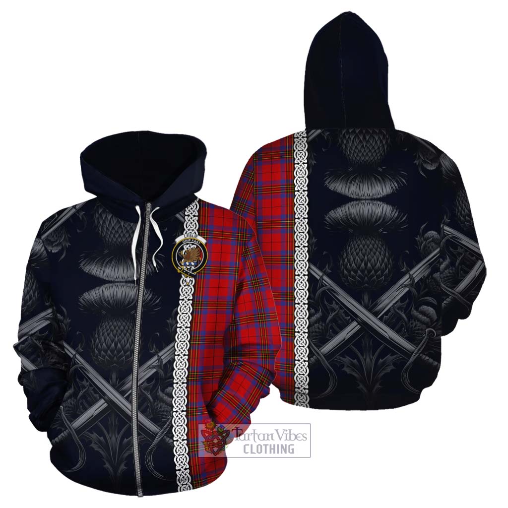 Tartan Vibes Clothing Leslie Tartan Cotton Hoodie with Family Crest Cross Sword Thistle Celtic Vibes