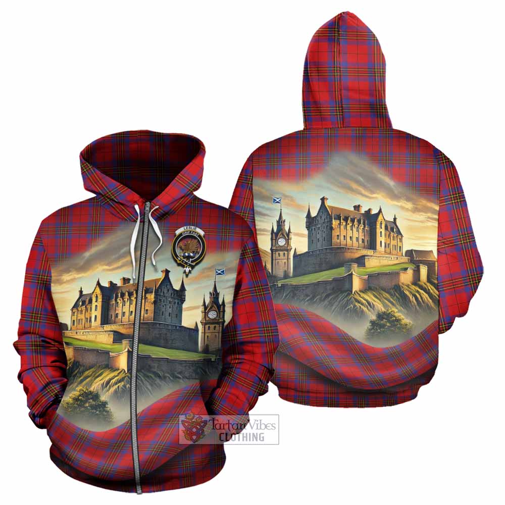 Tartan Vibes Clothing Leslie Tartan Family Crest Hoodie with Scottish Ancient Castle Style