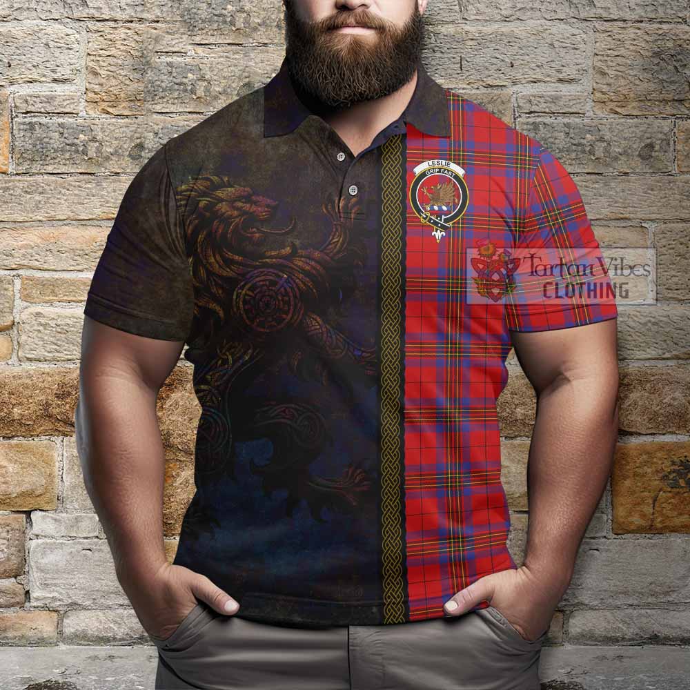 Tartan Vibes Clothing Leslie Tartan Family Crest Polo Shirt Alba Gu Brath Be Brave Lion Ancient Style