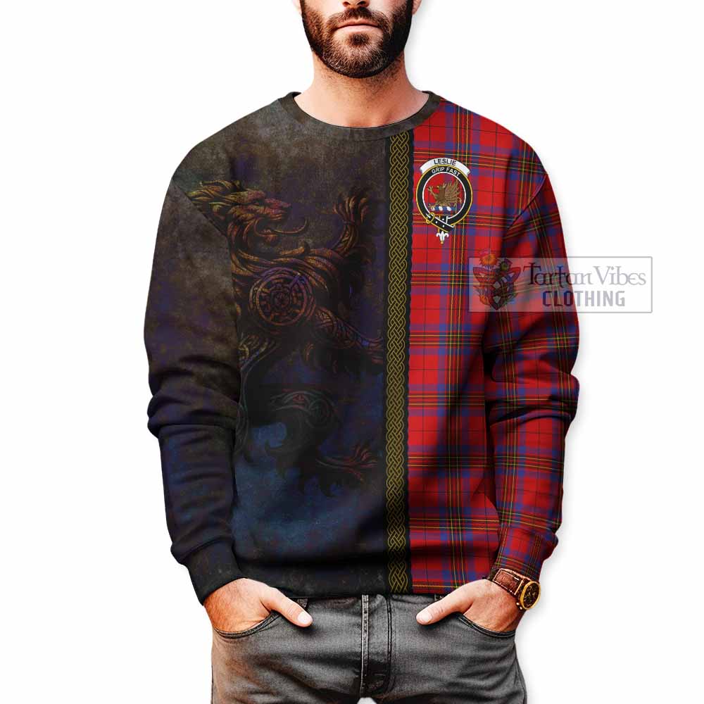 Tartan Vibes Clothing Leslie Tartan Family Crest Sweatshirt Alba Gu Brath Be Brave Lion Ancient Style
