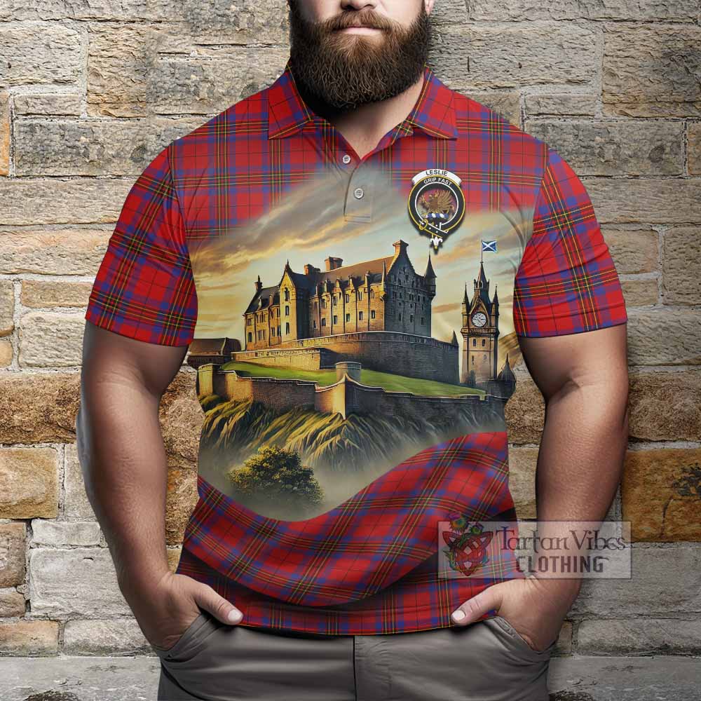 Tartan Vibes Clothing Leslie Tartan Family Crest Polo Shirt with Scottish Ancient Castle Stype