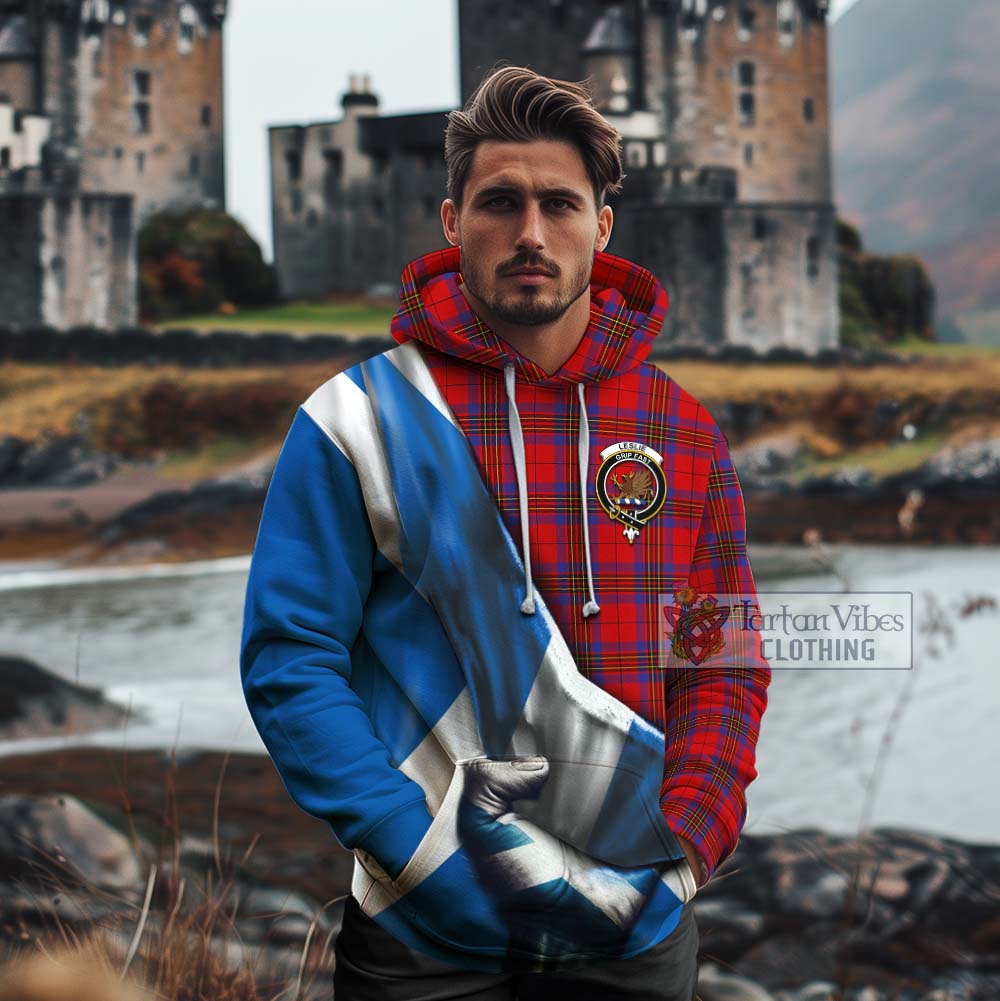 Tartan Vibes Clothing Leslie Tartan Cotton Hoodie with Family Crest Scotland Patriotic Style