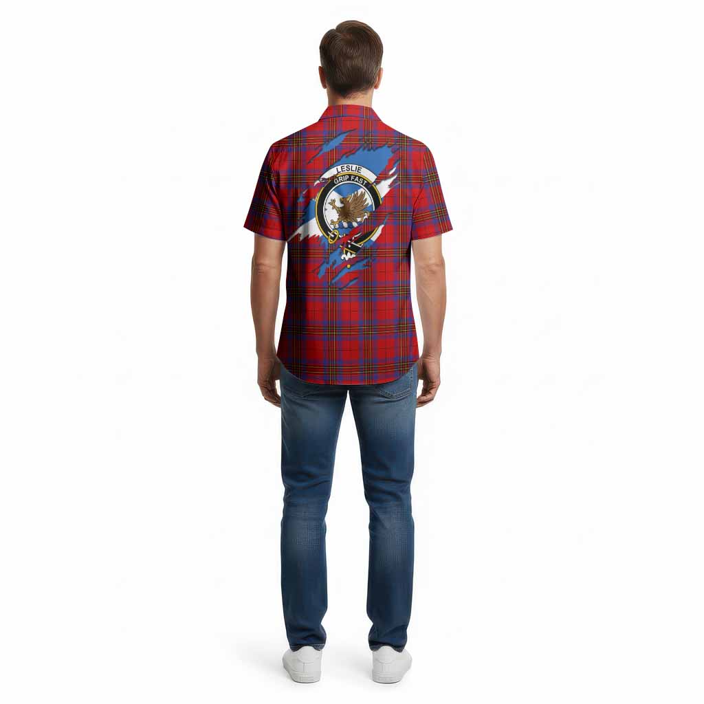 Leslie Clan Crest In Me Tartan Cotton Hawaiian Shirt Scotland Flag Style