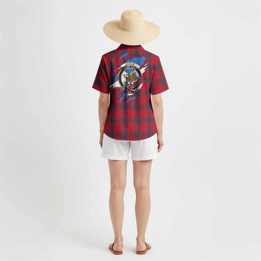 Leslie Clan Crest In Me Tartan Hawaiian Shirt Scotland Flag Style