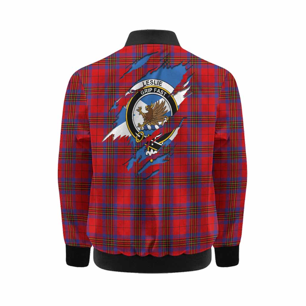 Leslie Clan Crest In Me Tartan Kid Bomber Jacket Scotland Flag Style