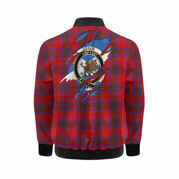 Leslie Clan Crest In Me Tartan Kid Bomber Jacket Scotland Flag Style