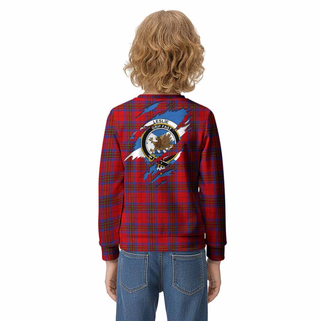 Leslie Clan Crest In Me Tartan Kid Knitted Sweatshirt Scotland Flag Style