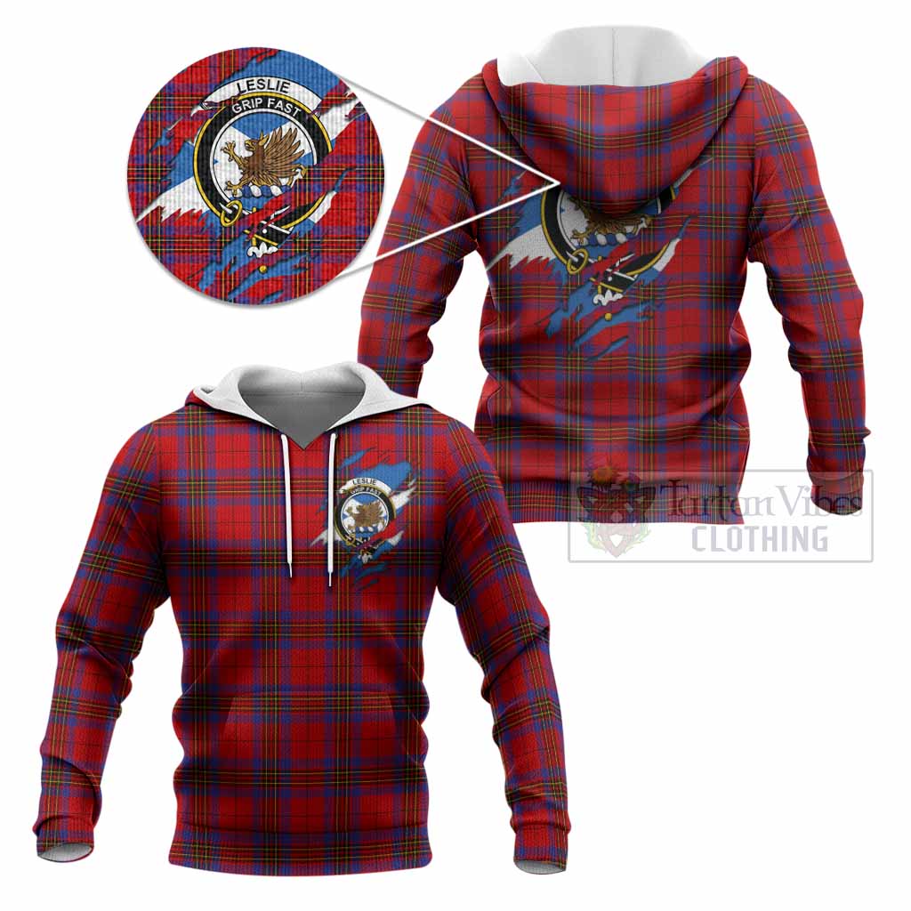 Leslie Clan Crest In Me Tartan Knitted Hoodie Scotland Flag Style