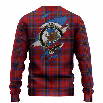 Leslie Clan Crest In Me Tartan Knitted Sweater Scotland Flag Style