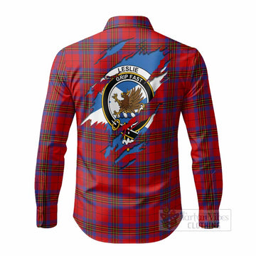 Leslie Clan Crest In Me Tartan Long Sleeve Button Shirts Scotland Flag Style