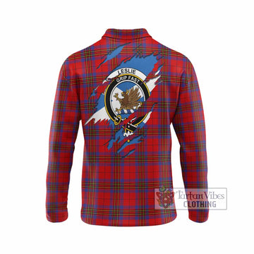 Leslie Clan Crest In Me Tartan Long Sleeve Polo Shirt Scotland Flag Style