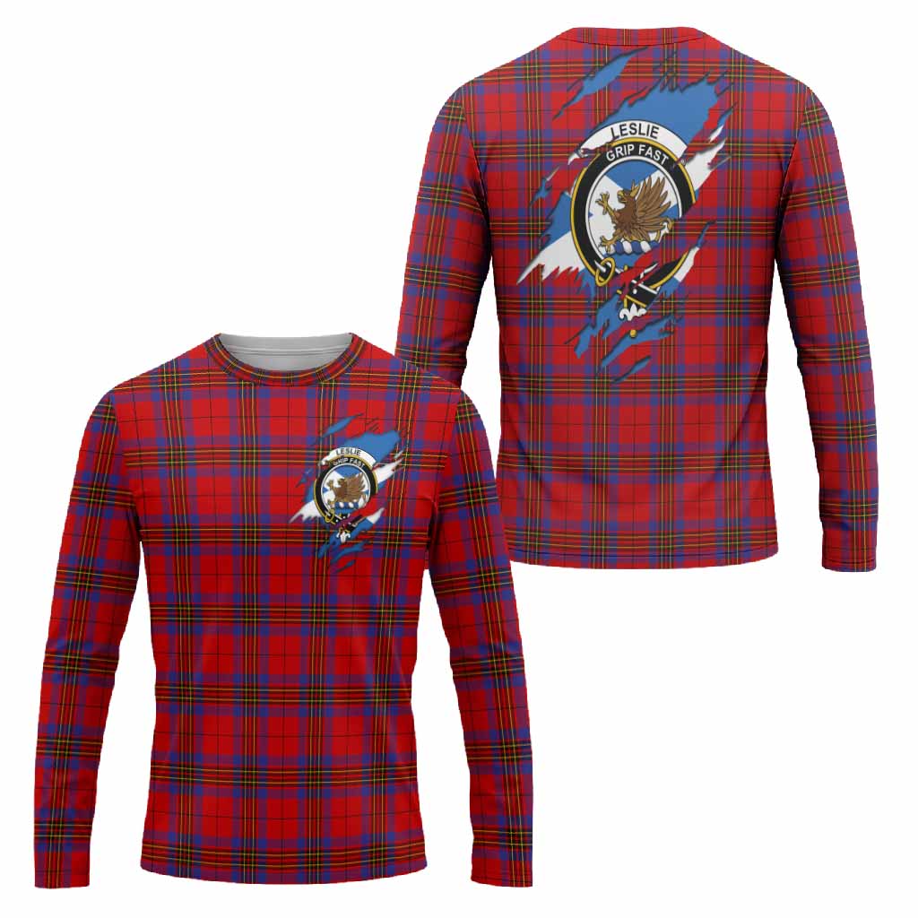 Leslie Clan Crest In Me Tartan Long Sleeve T-Shirt Scotland Flag Style