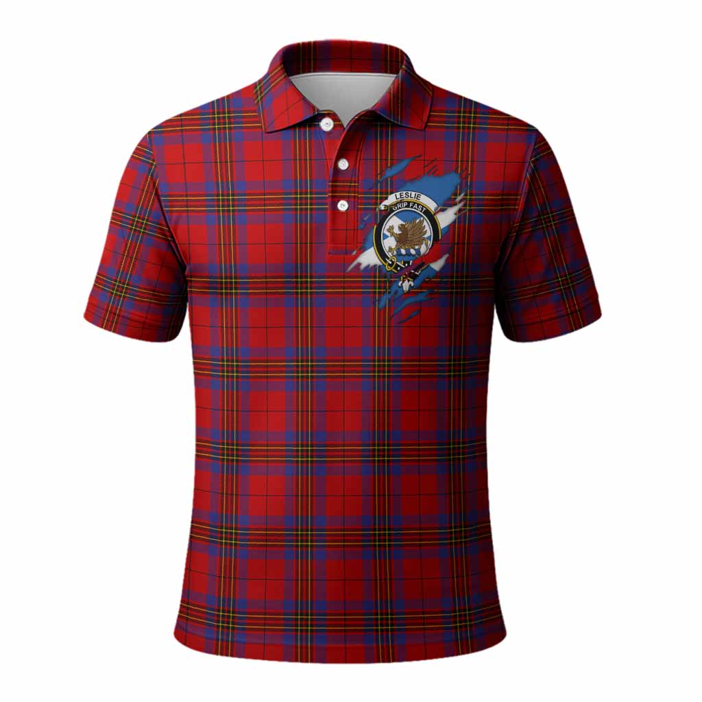 Leslie Clan Crest In Me Tartan Polo Shirt Scotland Flag Style