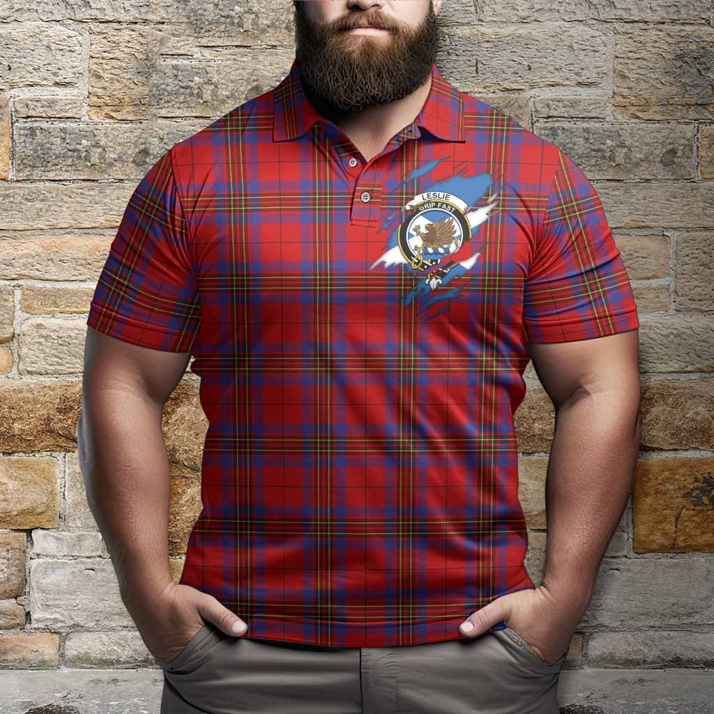 Leslie Clan Crest In Me Tartan Polo Shirt Scotland Flag Style