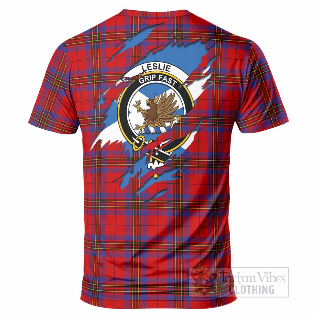 Leslie Clan Crest In Me Tartan T-Shirt Scotland Flag Style