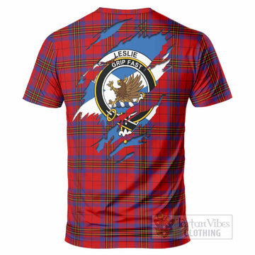 Leslie Clan Crest In Me Tartan T-Shirt Scotland Flag Style