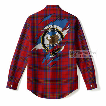 Leslie Clan Crest In Me Tartan Women Casual Shirt Scotland Flag Style