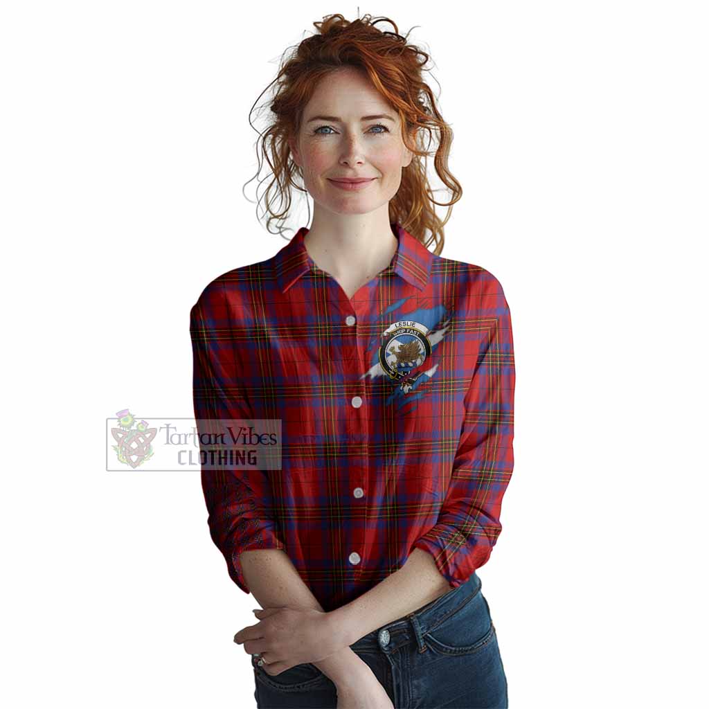 Leslie Clan Crest In Me Tartan Women Casual Shirt Scotland Flag Style