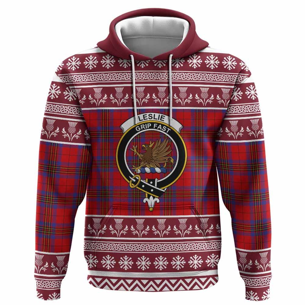 Leslie Clan Tartan Christmas Hoodie with Family Crest - Tartan Vibes Clothing