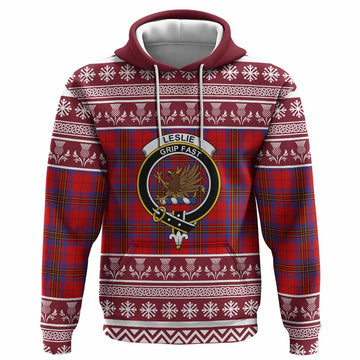 Leslie Clan Tartan Christmas Hoodie with Family Crest