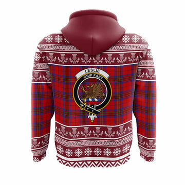 Leslie Clan Tartan Christmas Hoodie with Family Crest