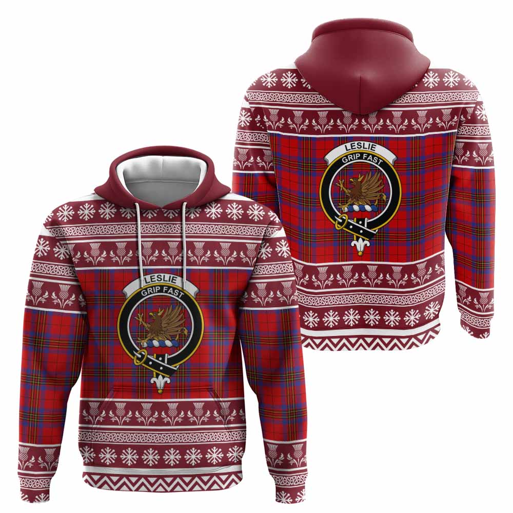 Leslie Clan Tartan Christmas Hoodie with Family Crest - Tartan Vibes Clothing