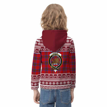 Leslie Clan Tartan Christmas Kid Hoodie with Family Crest