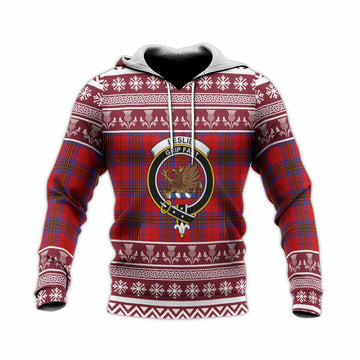 Leslie Clan Tartan Christmas Knitted Hoodie with Family Crest