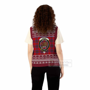 Leslie Clan Tartan Christmas Knitted V-Neck Vest with Family Crest