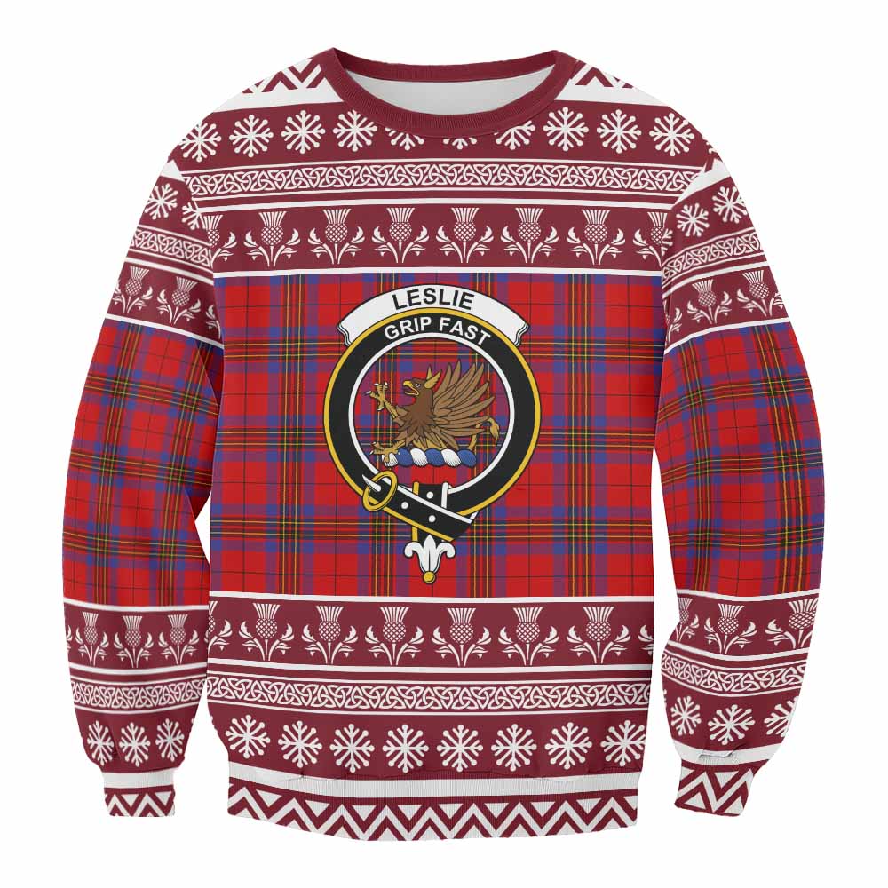 Leslie Clan Tartan Christmas Sweatshirt with Family Crest - Tartan Vibes Clothing
