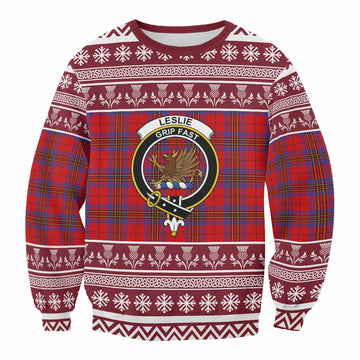Leslie Clan Tartan Christmas Sweatshirt with Family Crest