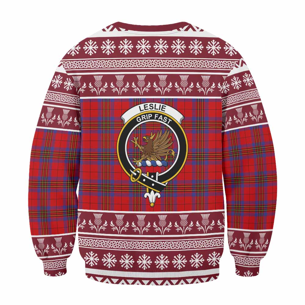 Leslie Clan Tartan Christmas Sweatshirt with Family Crest - Tartan Vibes Clothing