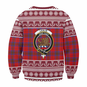 Leslie Clan Tartan Christmas Sweatshirt with Family Crest