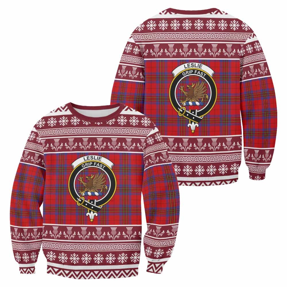 Leslie Clan Tartan Christmas Sweatshirt with Family Crest - Tartan Vibes Clothing
