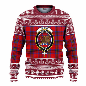 Leslie Clan Tartan Christmas Ugly Sweater with Family Crest